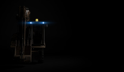 Hydraulic Excavator with bucket on black background. 3D render