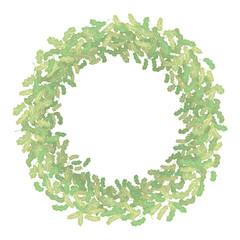 Round thick lush vector wreath of oak leaves of different shades isolated object on a white background.