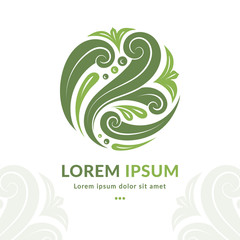 Green abstract emblem. Elegant, classic elements. Can be used for jewelry, beauty and fashion industry. Great for logo, monogram, invitation, flyer, menu, brochure, background, or any desired idea.