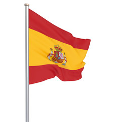 Spain flag blowing in the wind. Background texture. 3d rendering; wave. Isolated on white. Illustration.