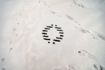 Sewer grate covered with snow