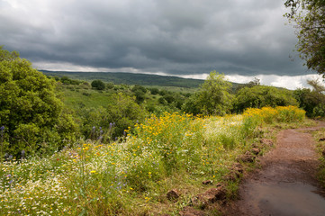 Sa'ar waterfall and the Golan Heights
