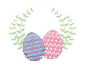 decorated eggs of easter with crown of leaves