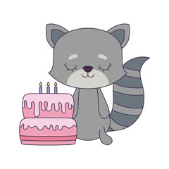 cute cat with cake of birthday