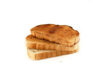 Slices of toasted bread on a white background