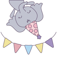 cute elephant with hat party and garland