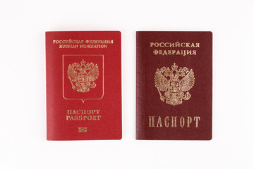 Two Russian passports on white background, closeup shot