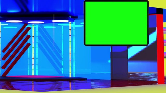 Virtual TV studio with suspended green screen