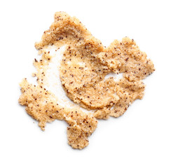 Sample of body scrub on white background