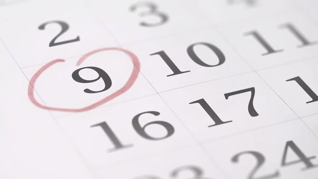 Drawing red circled mark on the nineth 9 day of a month in the calendar