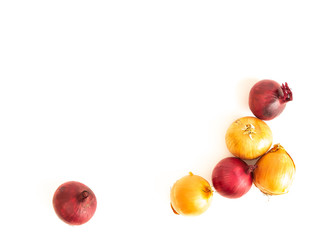 Yellow and red onion isolated on white background