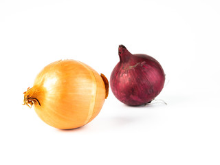 Yellow and red onion isolated on white background