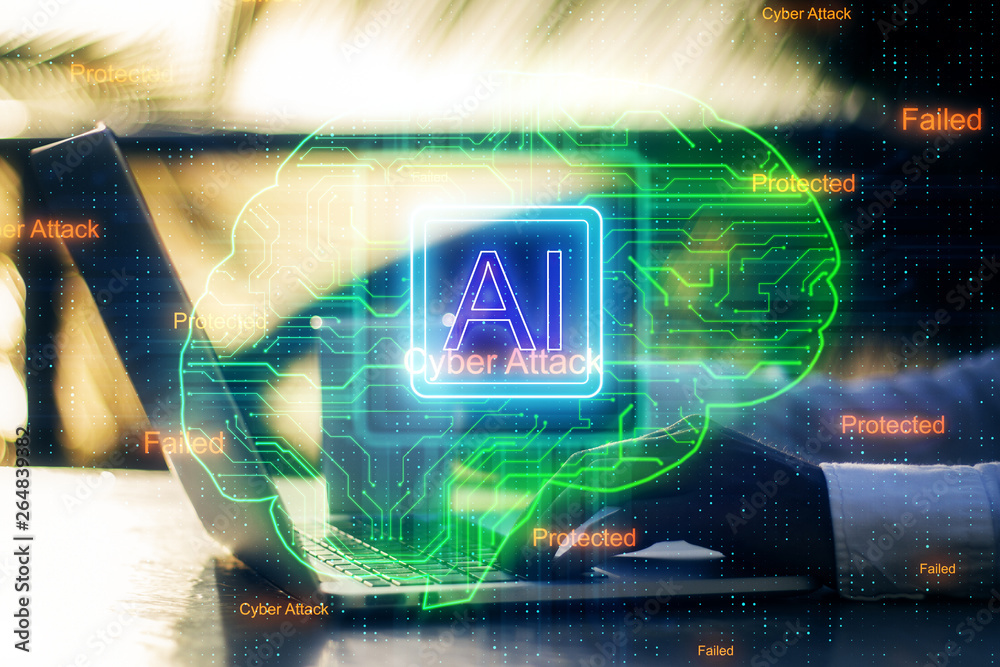 Poster artificial intelligence and attack concept