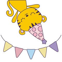 cute tiger with hat party and garland