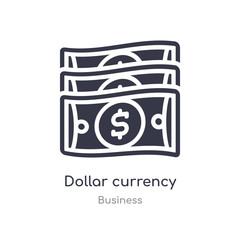 dollar currency outline icon. isolated line vector illustration from business collection. editable thin stroke dollar currency icon on white background