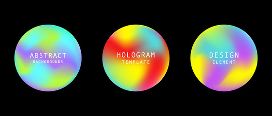 Holographic retro 80s, 90s vector futuristic round cover background elements set