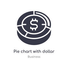 pie chart with dollar outline icon. isolated line vector illustration from business collection. editable thin stroke pie chart with dollar icon on white background