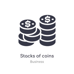 stacks of coins outline icon. isolated line vector illustration from business collection. editable thin stroke stacks of coins icon on white background