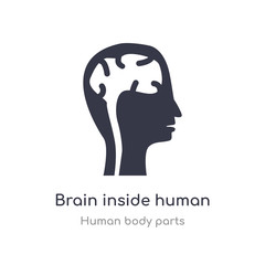 brain inside human head outline icon. isolated line vector illustration from human body parts collection. editable thin stroke brain inside human head icon on white background