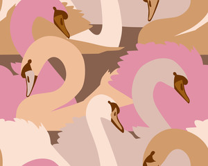 Cotton fabric A seamless colorful pattern with swans. Plane wildlife background with beautiful birds. Textile and fabric design.