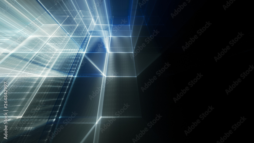 Fototapete abstract blue on black background element. fractal graphics 3d illustration. science or technology c