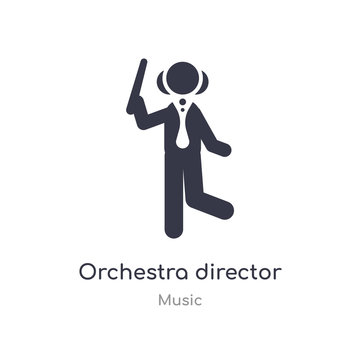 orchestra director with stick outline icon. isolated line vector illustration from music collection. editable thin stroke orchestra director with stick icon on white background