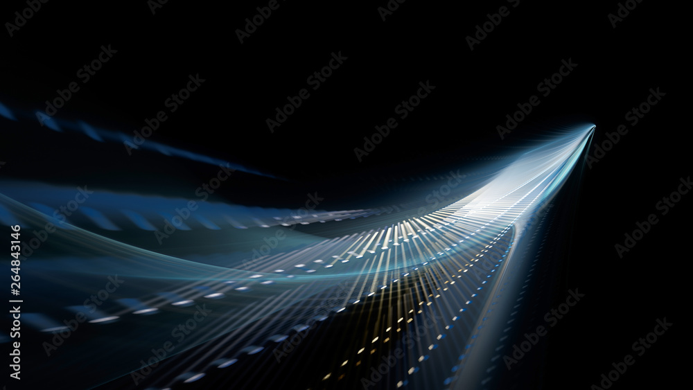 Fototapete Abstract background. 3d illustration. Fractal graphics composition of dots, waves and rays of light.