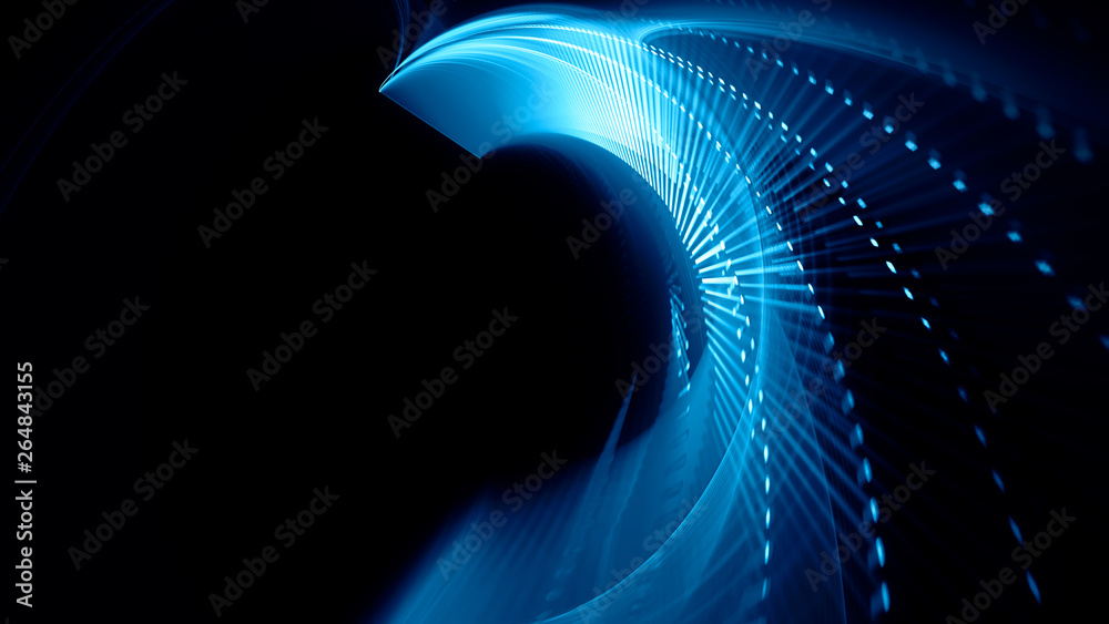 Fototapete Abstract background. 3d illustration. Fractal graphics composition of dots, waves and rays of light.
