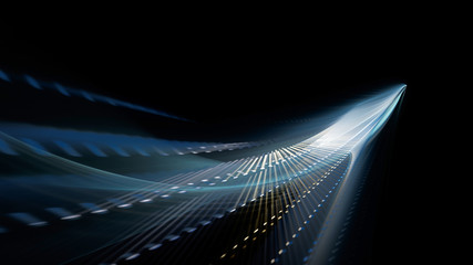 Abstract background. 3d illustration. Fractal graphics composition of dots, waves and rays of light.