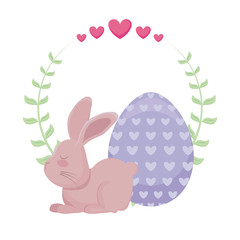 cute rabbit with egg of easter and crown leafs
