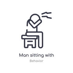 man sitting with headache outline icon. isolated line vector illustration from behavior collection. editable thin stroke man sitting with headache icon on white background