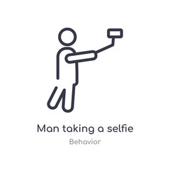 man taking a selfie outline icon. isolated line vector illustration from behavior collection. editable thin stroke man taking a selfie icon on white background