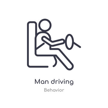 Man Driving Outline Icon. Isolated Line Vector Illustration From Behavior Collection. Editable Thin Stroke Man Driving Icon On White Background