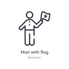 man with flag outline icon. isolated line vector illustration from behavior collection. editable thin stroke man with flag icon on white background