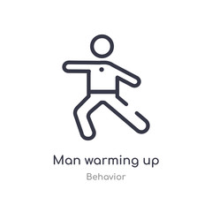 man warming up outline icon. isolated line vector illustration from behavior collection. editable thin stroke man warming up icon on white background