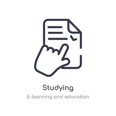 studying outline icon. isolated line vector illustration from e-learning and education collection. editable thin stroke studying icon on white background