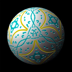 Artfully designed and colorful ball, 3D illustration on black background