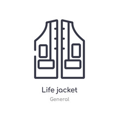 life jacket outline icon. isolated line vector illustration from general collection. editable thin stroke life jacket icon on white background