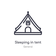 sleeping in tent outline icon. isolated line vector illustration from general collection. editable thin stroke sleeping in tent icon on white background