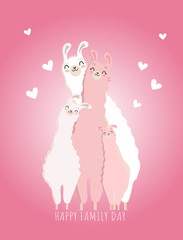 Happy Family Day picture with Llama family. Best Family ever cute feminine design for flyer, card, invitation, typography. Vector illustration. © Artamstera