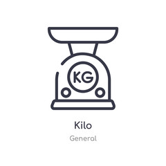 kilo outline icon. isolated line vector illustration from general collection. editable thin stroke kilo icon on white background - obrazy, fototapety, plakaty