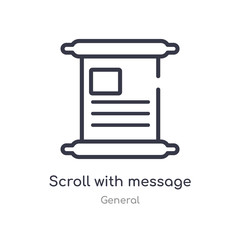 scroll with message inside outline icon. isolated line vector illustration from general collection. editable thin stroke scroll with message inside icon on white background