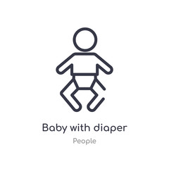 baby with diaper outline icon. isolated line vector illustration from people collection. editable thin stroke baby with diaper icon on white background
