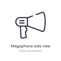 megaphone side view outline icon. isolated line vector illustration from tools and utensils collection. editable thin stroke megaphone side view icon on white background