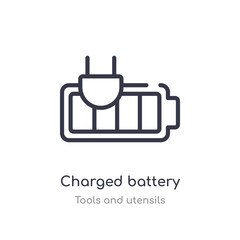 charged battery outline icon. isolated line vector illustration from tools and utensils collection. editable thin stroke charged battery icon on white background