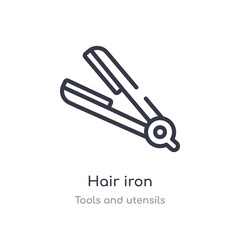 hair iron outline icon. isolated line vector illustration from tools and utensils collection. editable thin stroke hair iron icon on white background