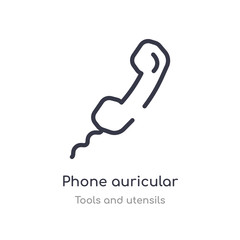 phone auricular with cable outline icon. isolated line vector illustration from tools and utensils collection. editable thin stroke phone auricular with cable icon on white background