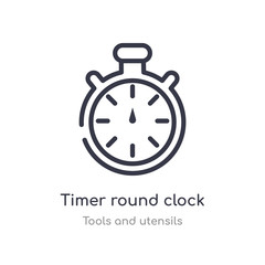 timer round clock outline icon. isolated line vector illustration from tools and utensils collection. editable thin stroke timer round clock icon on white background