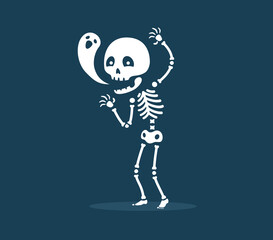 skeleton with happy soul. Isolated Vector Illustration