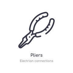 pliers outline icon. isolated line vector illustration from electrian connections collection. editable thin stroke pliers icon on white background